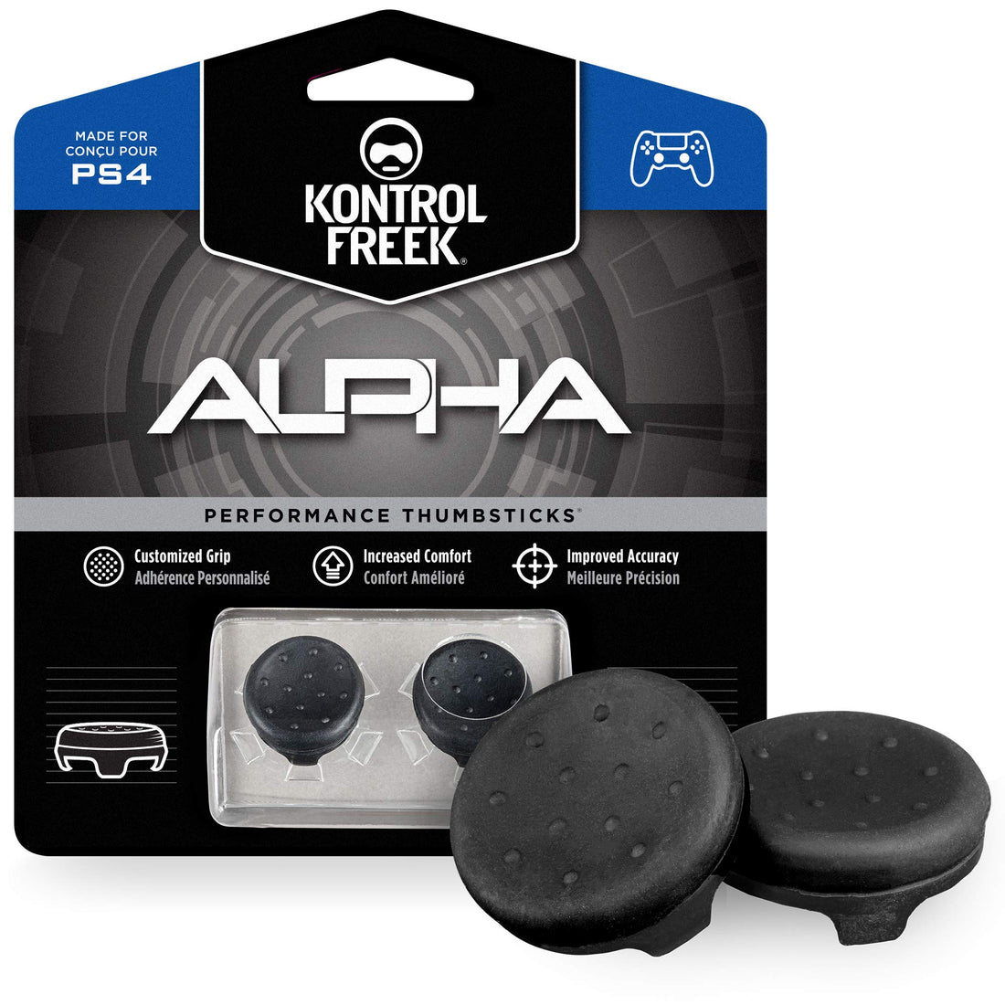 KontrolFreek Alpha for PlayStation 4 (PS4) and PlayStation 5 (PS5) | Performance Thumbsticks | 2 Low Heights Concave | Black