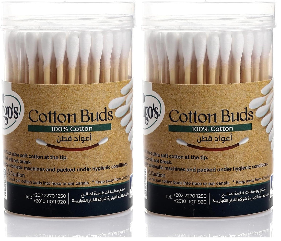 Mego Wooden Cotton Buds, 100 Round Sticks (Pack of 2)