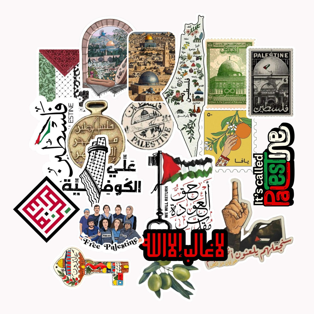 Scentiment 19 Pcs Palestine Sticker Pack, Waterproof Vinyl Decals with Arabic Calligraphy, Map & Keffiyeh Designs for Laptops, Water Bottles, Phone Cases, Planners & Luggage