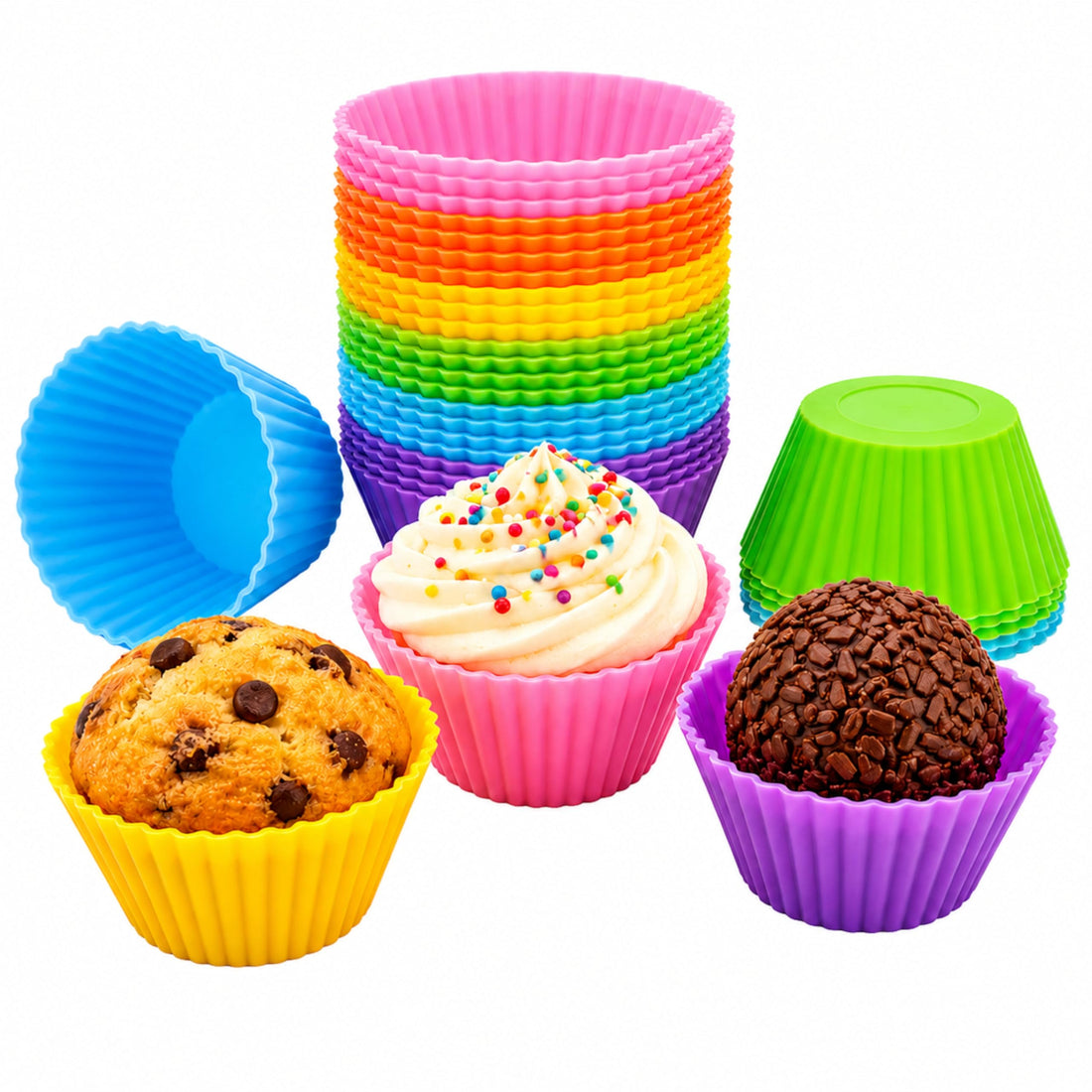Mini Muffin Pan - Reusable Silicone Cupcake Molds 2in 24 Pack - Small Baking Cups Truffle Cake Pan Set Nonstick in 6 Colors