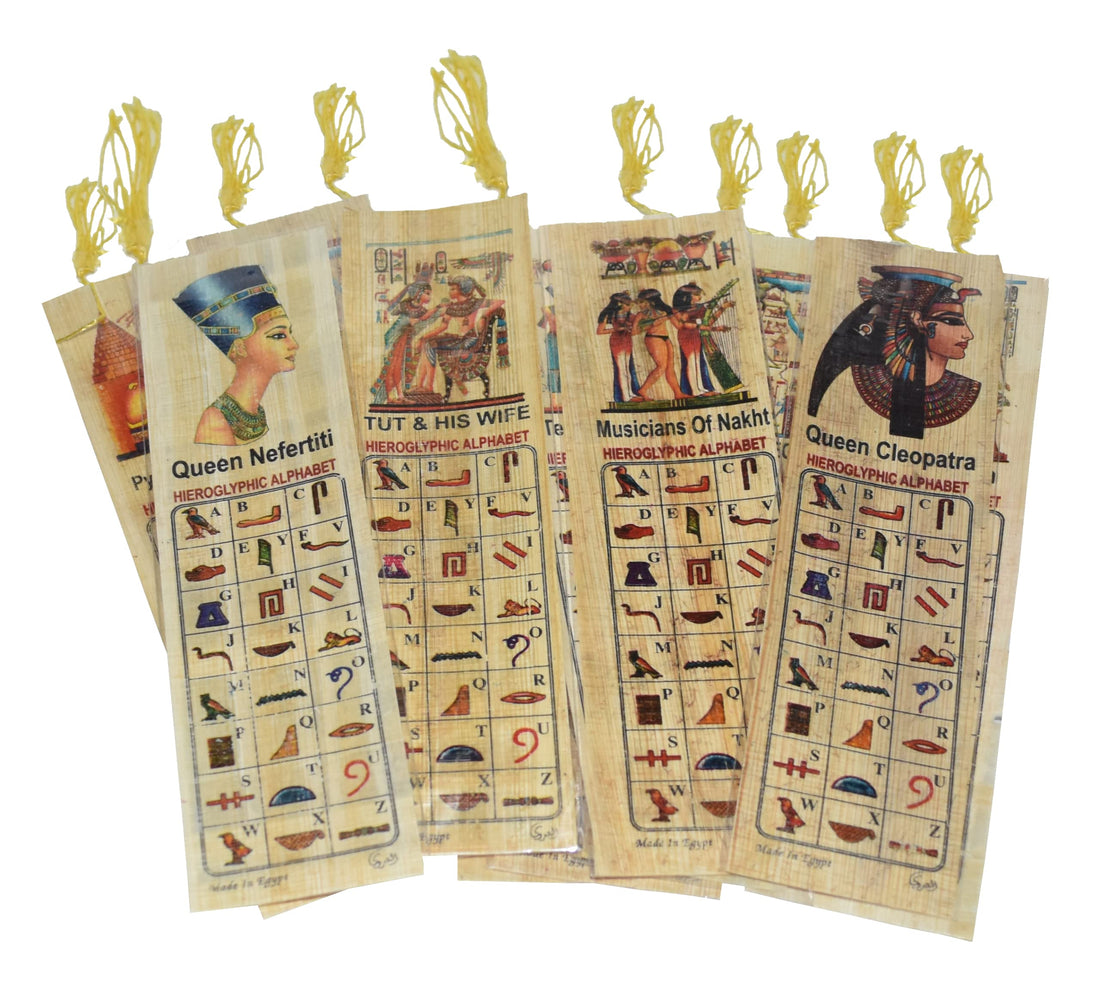 Set 10 Large Egyptian Bookmarks Book Marks Papyrus Paper 7"x2" (18x5 cm) Original Handmade Hand Painted Painting Hieroglyphic Ancient Pharaoh Alphabets Papyri Sheets Art Educational School History