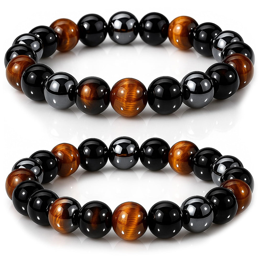 WFJ Black Obsidian Hematite Triple Protection Bracelets Set - Tiger Eye Beaded Natural Stone Bracelet for Men Women Gemstone (10MM)