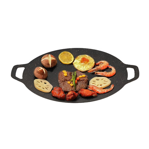 Korean Grill Pan, 34cm Non-Stick Round Baking Pan for Grilling, Frying, Roasting, Compatible with Home and Outdoor Stovetops (13 Inch) Without Lid (1 Pan)
