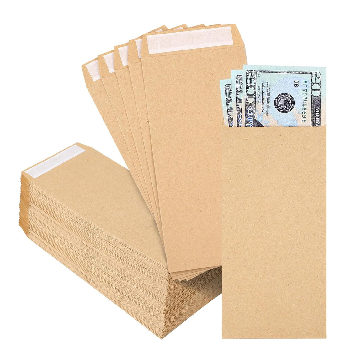 Kraft Paper Cash Envelopes Self Adhesive Small Coin Envelopes for Money Saving Cheques Money Organizer 17x8cm (50)