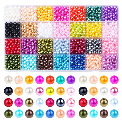 1960PCS Pearl Beads, 6mm 28 Colors Multicolor Loose Pearls for Crafts with Holes for Jewelry Making, Small Pearl Filler Beads for Crafting Bracelet Necklace Earrings