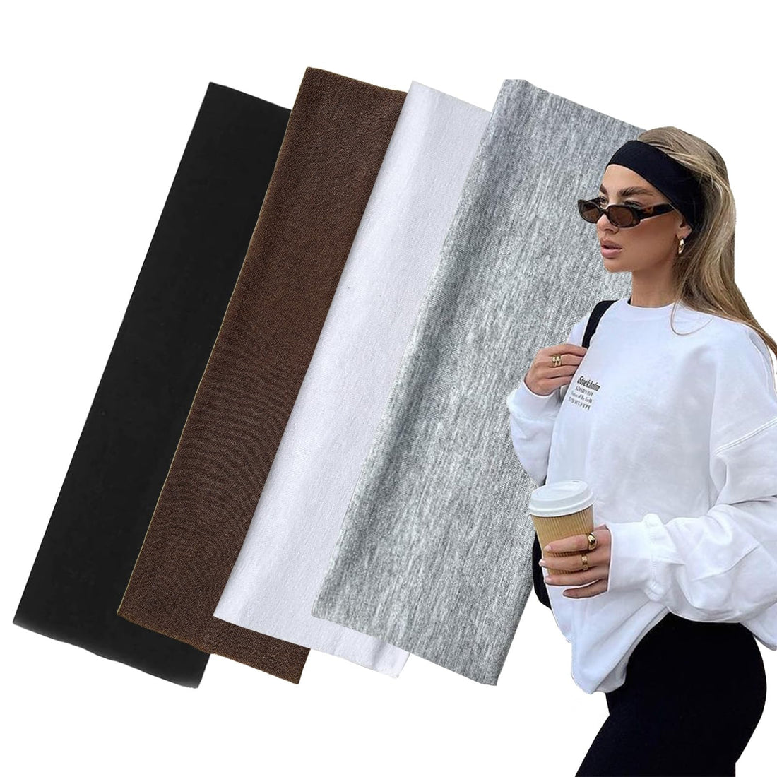7cm Wide Black Headbands for Women Men, Yedtreg 2pack Fashion Head Bands for Women's Hair, Soft Fabric Stretchy Hair Bands for Makeup, Yoga, Running, Sports