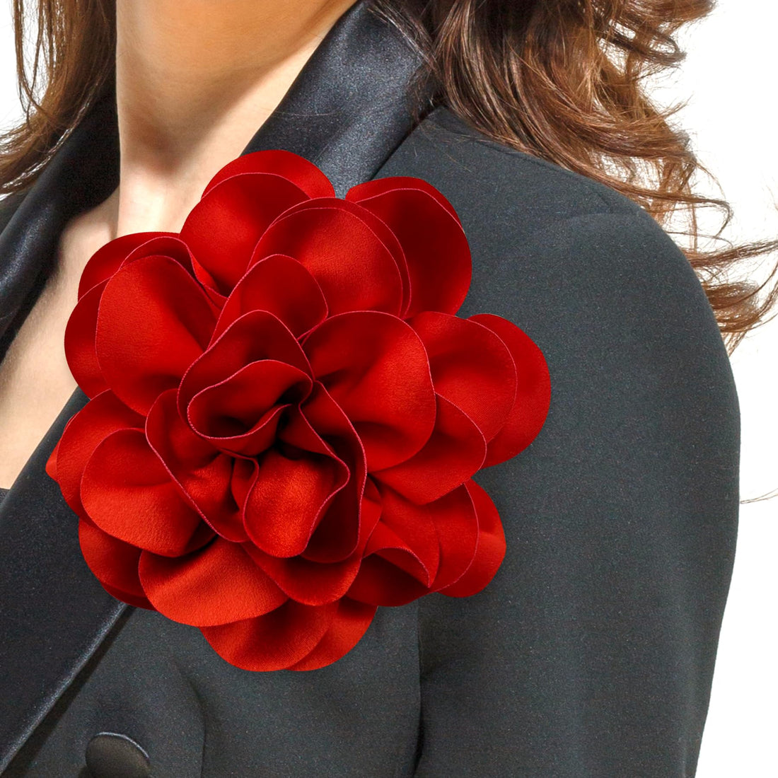 7.5in Extra Large Red Lapel Pins Handmade Big Camellia Hair Clip and Brooch Pin Dainty Satin Rose Flower Brooches Oversized Flower Brooch for Banquet Party Clothes Accessories Jewelry Gifts for Women