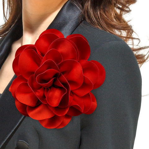7.5in Extra Large Red Lapel Pins Handmade Big Camellia Hair Clip and Brooch Pin Dainty Satin Rose Flower Brooches Oversized Flower Brooch for Banquet Party Clothes Accessories Jewelry Gifts for Women
