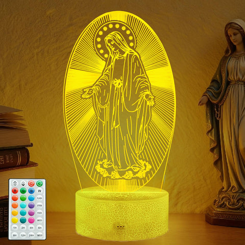 Virgin Mary Gift, 3D Christian Night Light, 16 Colors Changing, Remote Control with Timer, RGB Flashing Mode and Dimmable, Religious Lamp for Christmas Birthday Decor