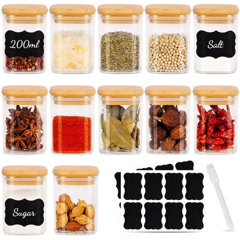 Solvant Set of 10 Square Spice Jars, 200 ml, Airtight with Wooden Lid, Spice Jars Set, Spice Jars Set, Spice Storage, Spice Shaker, Spice Storage