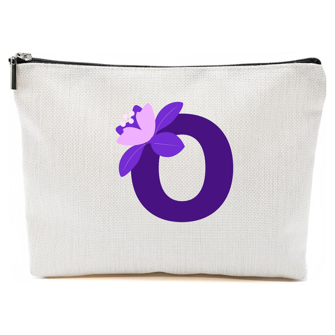 Personalized Initial Letter Makeup Bag, floral Initial Cosmetic Bag with Zipper Birthday Gifts for Women Girls, purple letter (O)