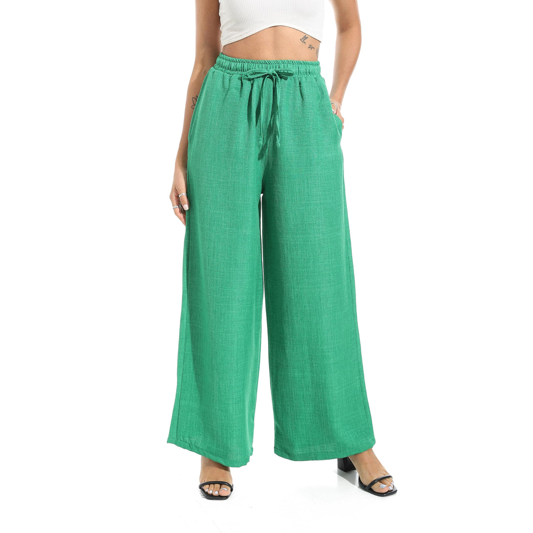 Andora Womens Plain Linen Wide Leg With Elastic Pants