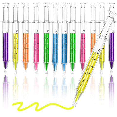 12 Pcs Syringe Highlighter Pens – Multi-Color Fluorescent Novelty Pens for Students, Nurses, School, and Party Favors – Fun Syringe-Shaped Liquid Highlighters, 6 Colors for Nurse’s Day