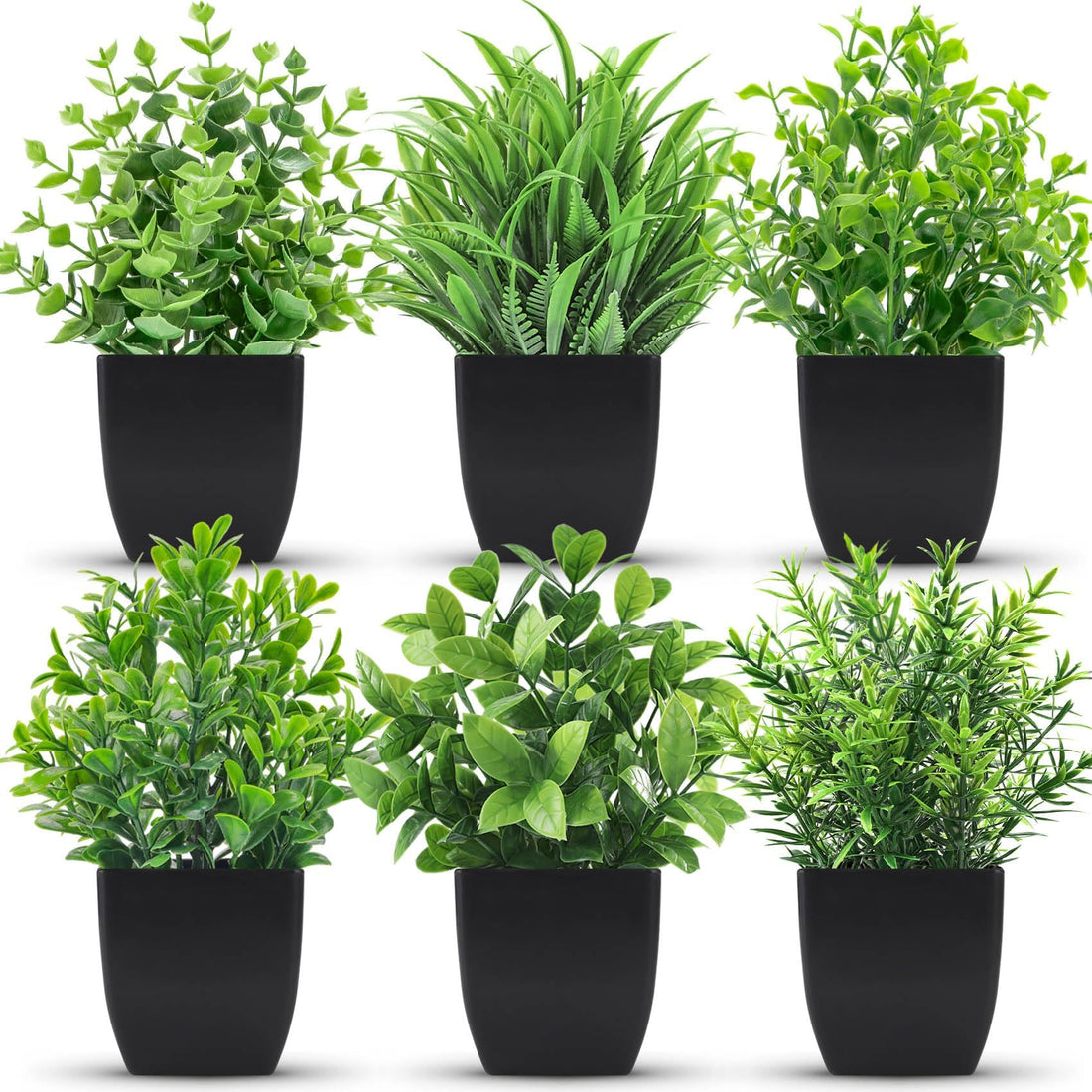 Der Rose 6 Pack Small Fake Plants Artificial Potted Plants in Black Pot for Home Office Farmhouse Bathroom Shelf Decor Indoor