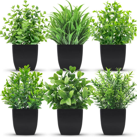 Der Rose 6 Pack Small Fake Plants Artificial Potted Plants in Black Pot for Home Office Farmhouse Bathroom Shelf Decor Indoor