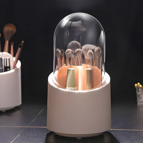HOUSE OF VIPA 360° Rotating Makeup Brush Holder, Cosmetic Brush Storage Box, Dressing Table Makeup Organizer, Makeup Pouch for Efficiently Storing Brushes (Classic PInk Color)