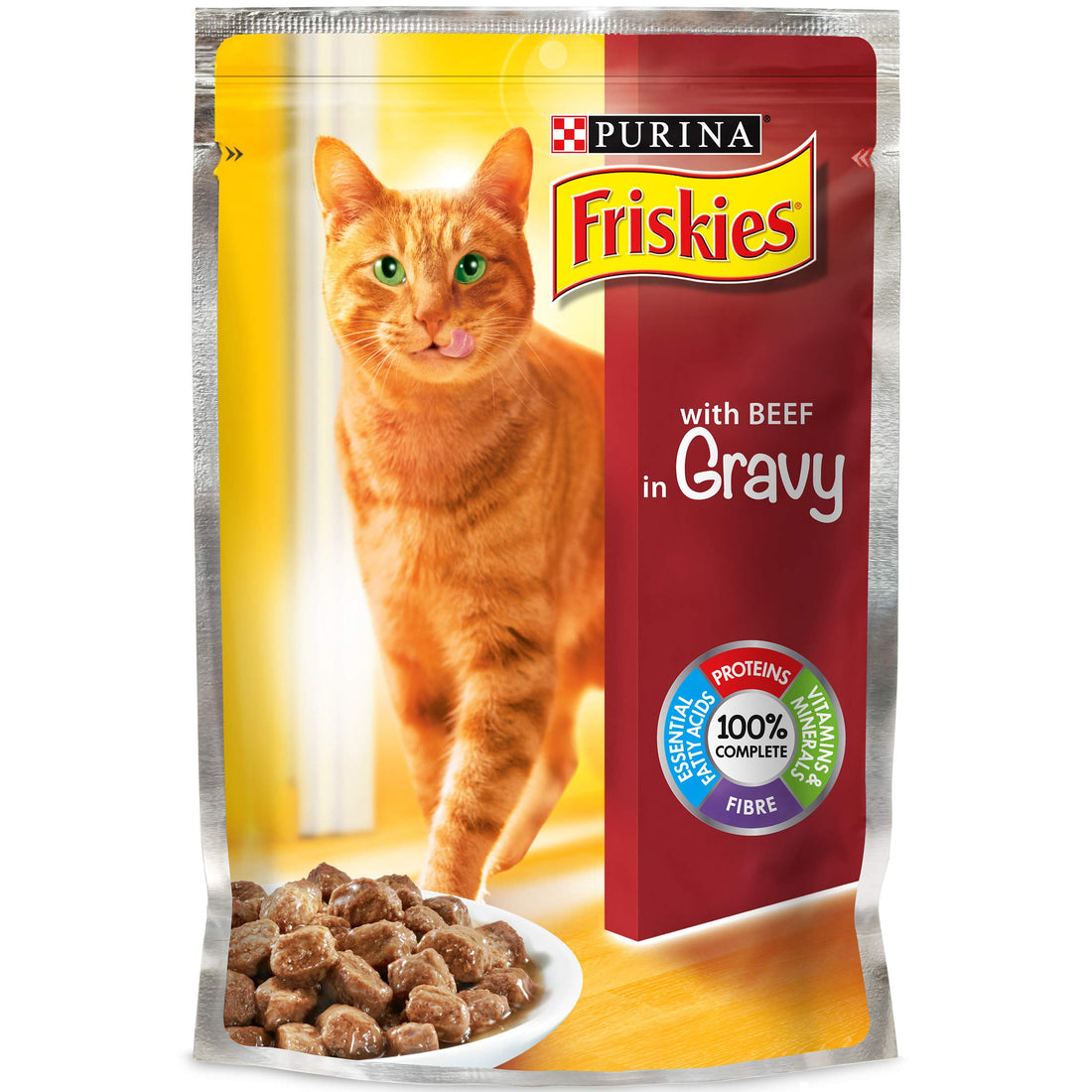 Friskies Purina with Beef In Gravey Cat Food Single Serve Pouch, 100g
