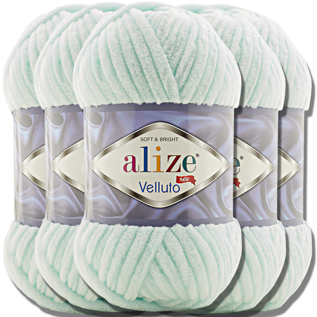 Hobby YARN Alize 5 x 100 g Velluto Turkish Wool Super Bulky Chenille Yarn Cuddly Soft Baby Wool Hand Knitting Yarn for Crocheting Soft Chenille Yarn XXL Ball for Amigurumi (Water Green, 15)