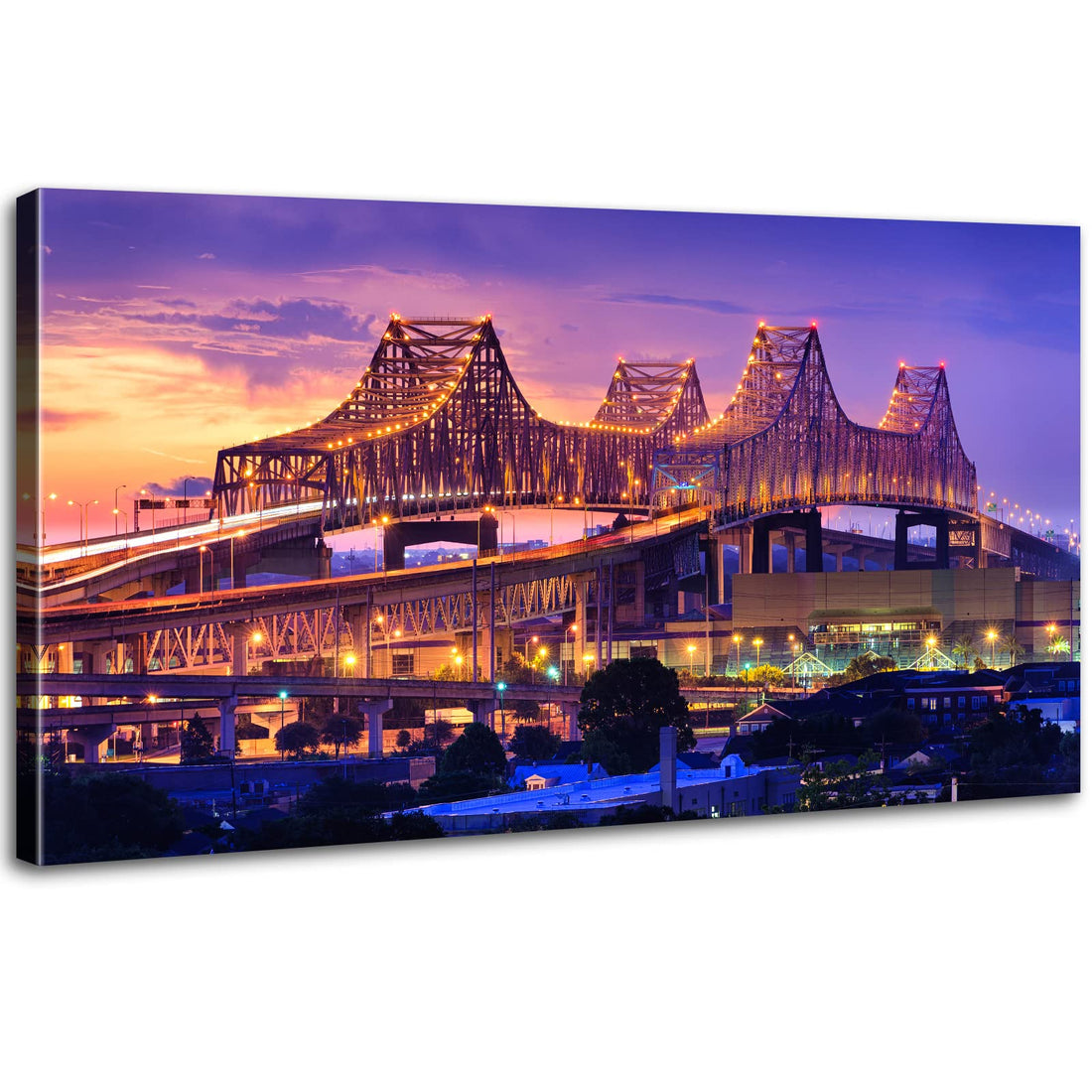 New Orleans Cityscape Wall Decor Crescent City Connection Bridge Canvas Wall Art USA Louisiana Sunset City Print Picture 20 x 40" Modern Photography Painting for Living Room Bedroom Home Decoration