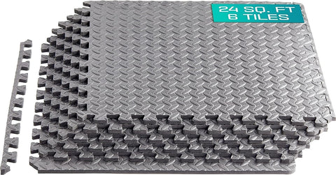 Yes4All Interlocking Floor Mats – Foam Gym Mats With EVA Interlocking Tiles (24 Square Feet – Gray – 6 Tiles)