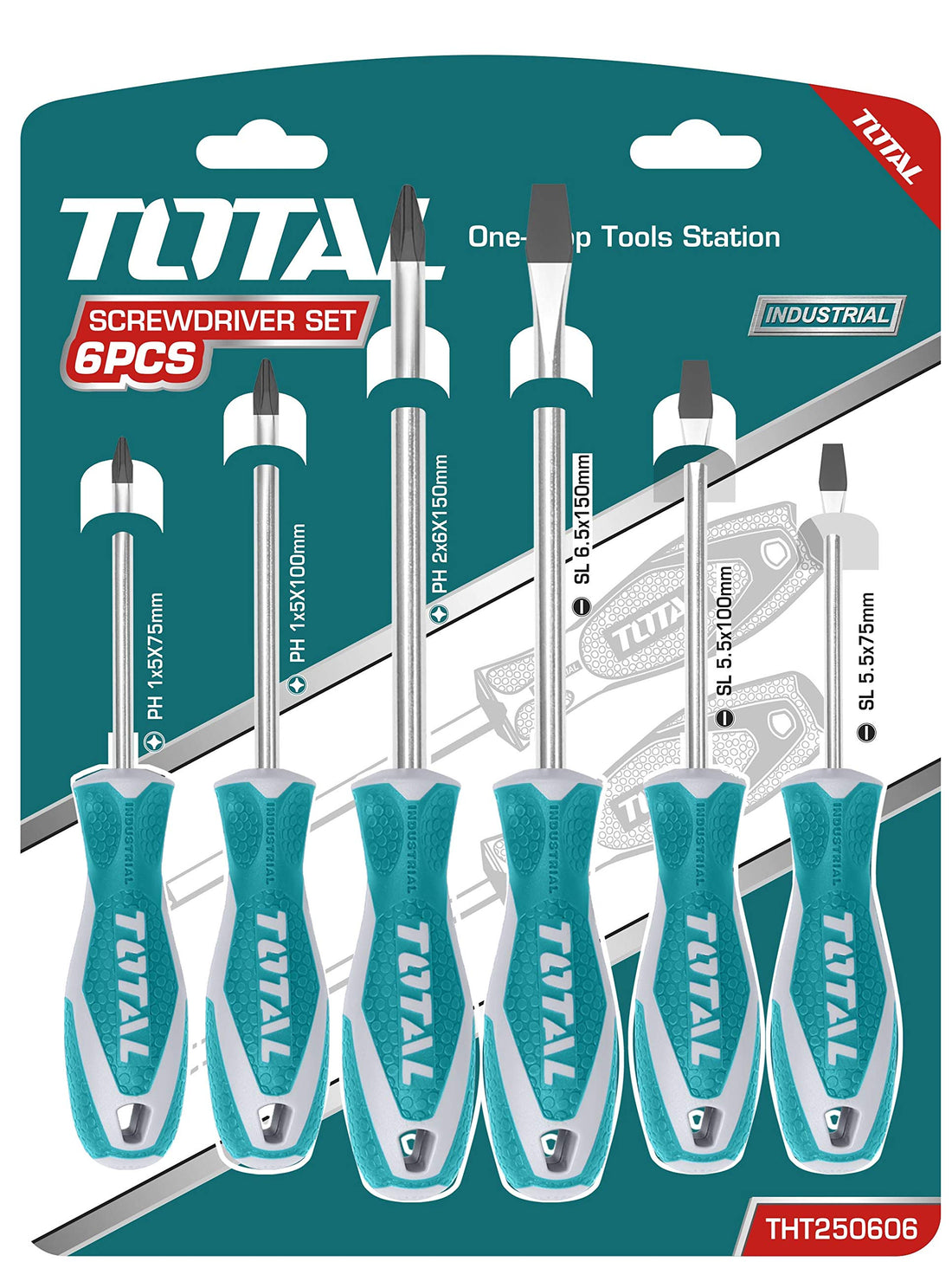 TOTAL Set of 6 Screwdrivers with Slotted and Phillips Phillips by INECO
