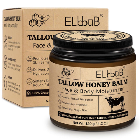 Whipped Tallow Cream for Face & Body - 100% Grass-Fed Beef Tallow, Natural Honey & Beeswax Moisturiser, Deep Hydration & Care, Oil and Fragrance Free, Quick Absorbing