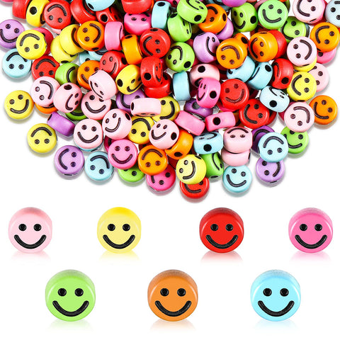 MTLEE 100 Pieces Smile Face Beads 10 mm Happy Face Spacer Beads Colorful Face Acrylic Loose Beads Cute Smile Round Beads Acrylic Beads for DIY Jewelry Bracelet Earring Necklace Craft Supplies