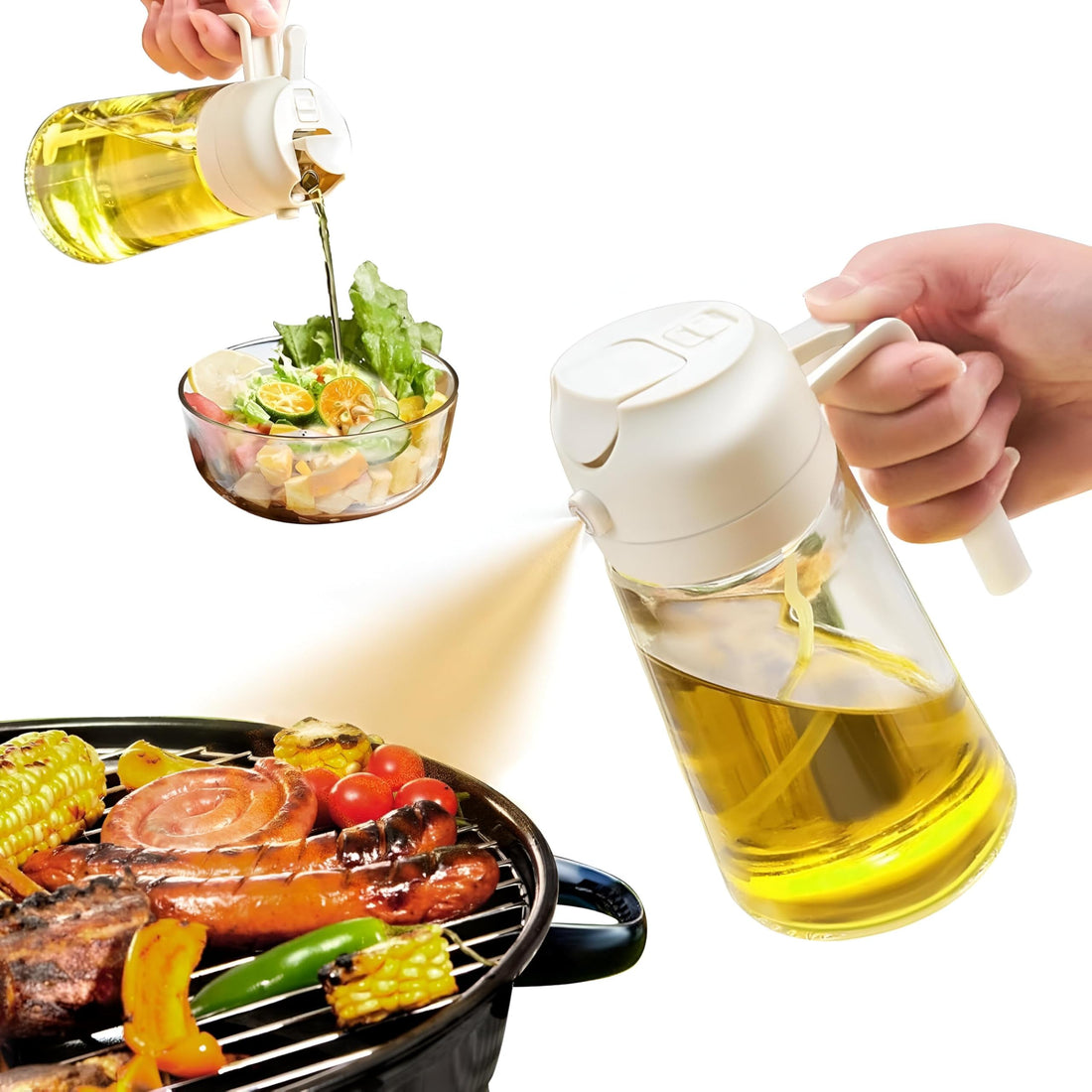 Oil Dispenser - Enjoy Ultimate Convenience with 16 oz Kitchen Bottle That Combines Sprayer and Dispenser for Easy Cooking, Salad Prep, and Grilling, All in One Compact Design