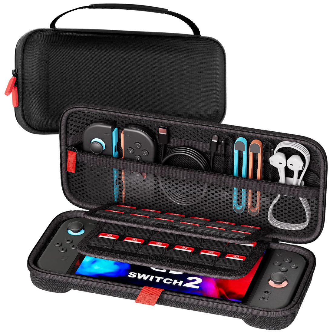 ProCase Nintendo Switch 2025 Carrying Case with 24 Game Card Slots, Hard Travel Case, Protective Case for Console Accessories, Black, Stand