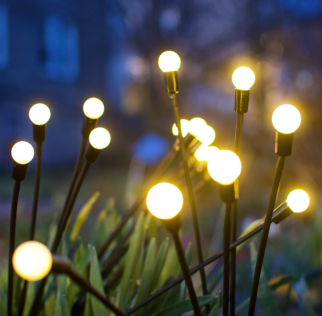 JIMBOH Solar Powered Firefly Lights, 4 Pack 6 LED New Upgraded Solar Lights Outdoor Waterproof, Starburst Swaying Solar Firefly Lights, Garden Lights for Patio Landscape Decoration, White Warm 4 Pack