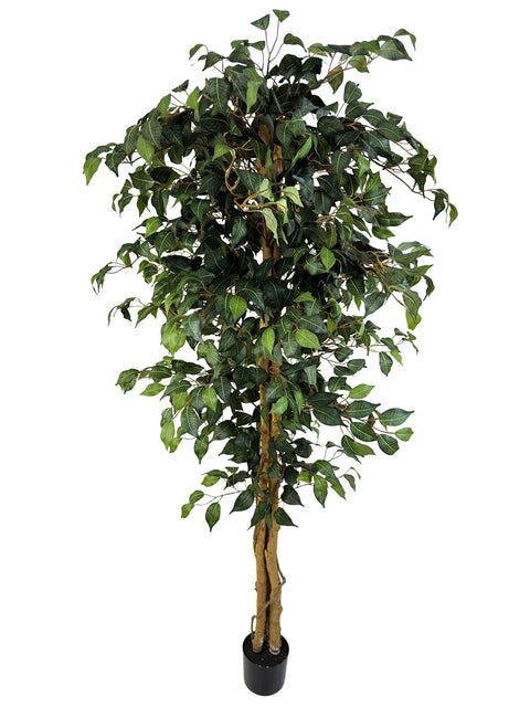 6ft Artificial Ficus Trees with Silk Leaves and Natural Trunk, Faux Ficus Tree with Sturdy Plastic Nursery Pot, Fake Ficus Tree for Office Home Farmhouse for Indoor Outdoor Decor