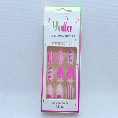 Press On Nails Set Summer, Beachy Fake Nails, Professional Look, Reusable Acrylic Style, Cute & Colorful Salon-Quality Nails (Pink)