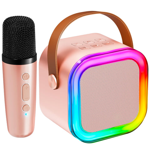IROO Mini Karaoke Machine for Kids, 2025 TOP Toys Birthday Gifts Ideas for Girls Ages 4, 5, 6, 7, 8, 9, 10, 12+ Years Old, Portable MP3 Player with 1 Wireless Mics for Party(Rose Gold)