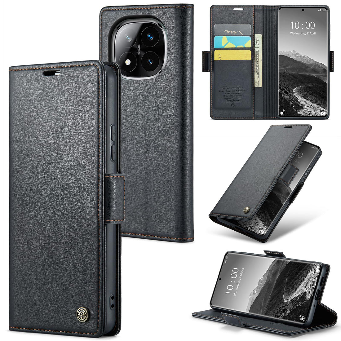 Phone Case Cover UNBLACK Luxury PU Leather Flip Cover 023 Card Slot Holder Cover Compatible with Redmi Note 14 Pro Plus 5G /Redmi Note 14 Pro+ 5G (Black)
