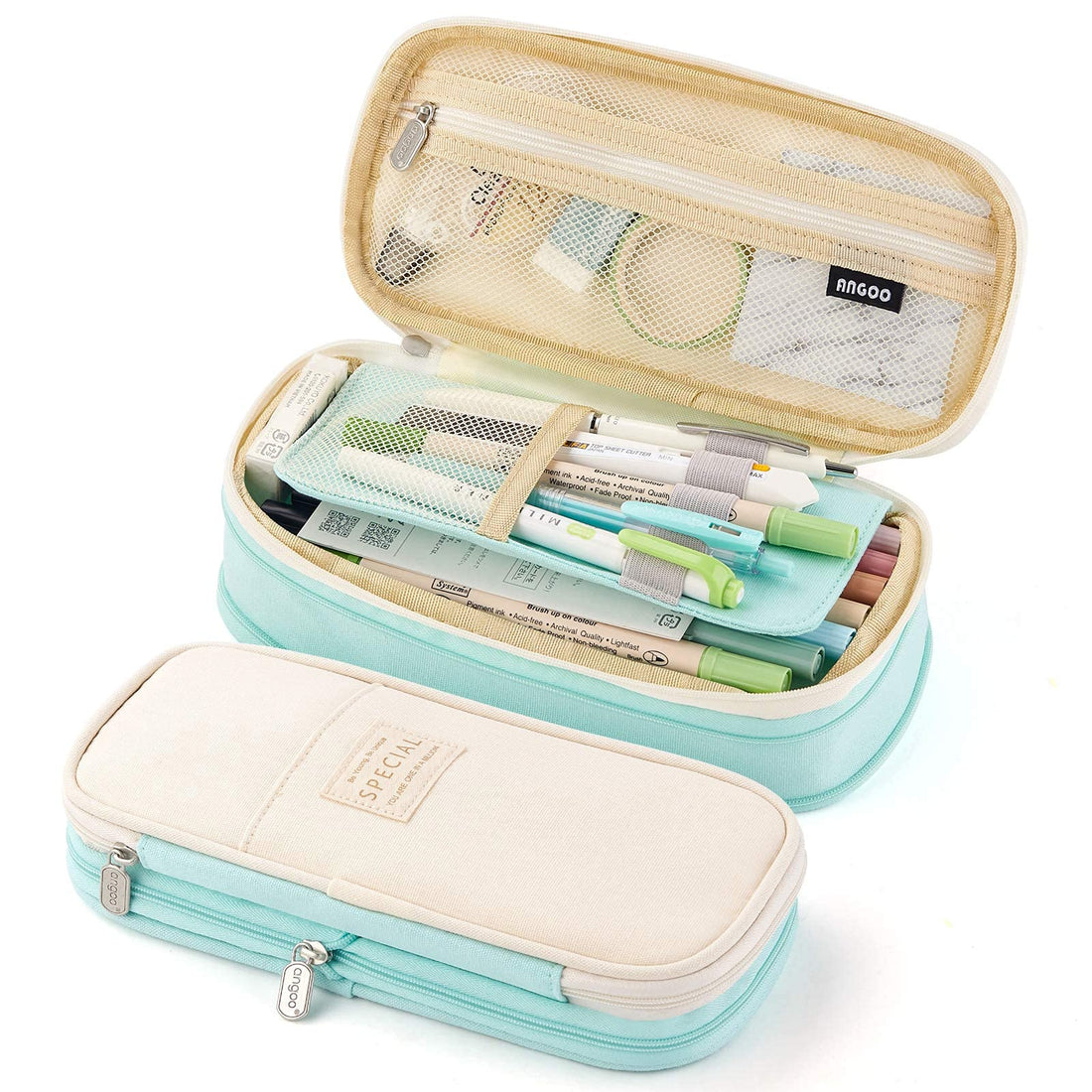 Spacious & Stylish Pencil Case for School & Office - Large Capacity Organizer Pouch for Boys & Girls (Cyan)