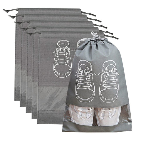 INK Large Shoe Storage Bags, Dustproof Drawstring Shoe Bags with Clear Opening, Portable Waterproof Packing Organizers for Daily Use and Travel, Multicolor, 5 Pack, Grey, Classic