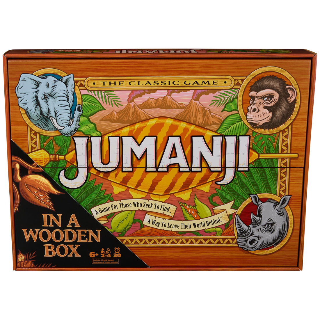 Spin Master Games Jumanji The Game Real Wooden Box Edition of The Classic Adventure Board Game for K boy toys, girl toys, birthday gift, Christmas gift, growth, fun, for kids.