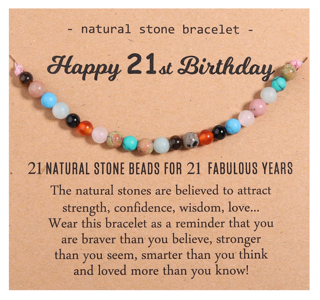Natural Crystal Milestone Birthday Bracelet Gifts for Girls Women, Happy Birthday Adjustable Bracelets Present Christmas Gift for Daughter Granddaughter Niece Sister Friends Mom Auntie