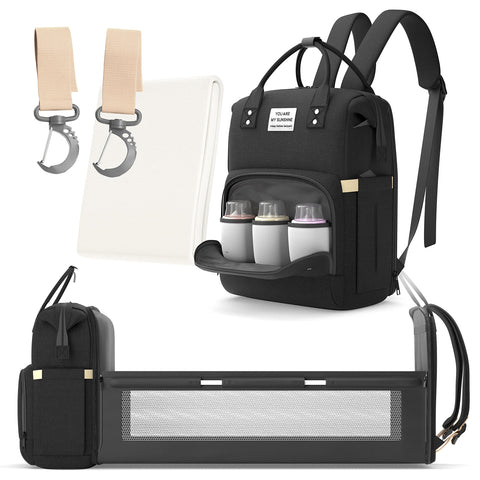 Multifunctional 3 in 1 Diaper Bag with Changing Station | Diaper Bag Backpack with Bassinet | Travel Baby Bed, Black,