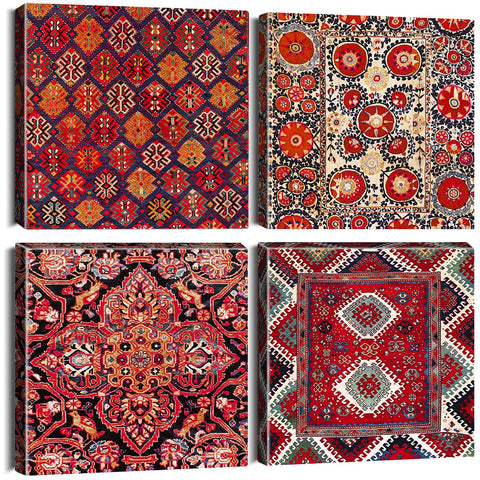 Artscope 4 Pieces Traditional Vintage Wall Art Canvas Prints - Bohemian Turkish Moroccan Style Picture Painting - Modern Wall Artwork Framed for Gifts Bathroom Home Kitchen Office Decor - 30 x 30 CM