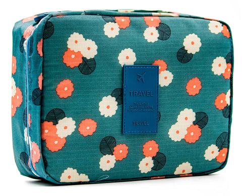 Travel Cosmetic Makeup Case Wash Organizer, ABTRIX WITH AB Women Make Up Storage Pouch Waterproof Household Grooming Kit with Handle for Women Innerwear Organizer, Blue Flowers, 23X17X8 cm, ABT00BAG