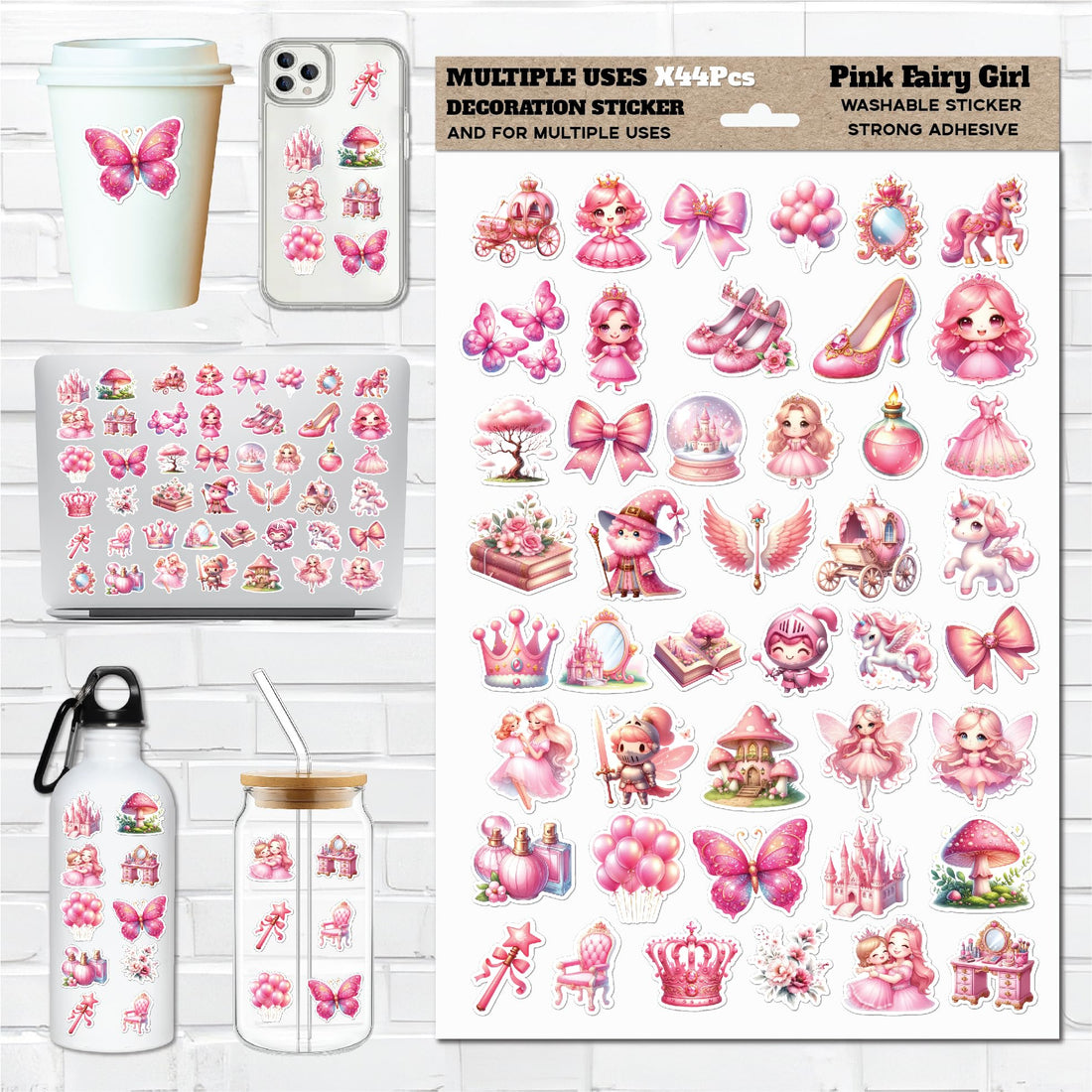 Pink Fairy Girl Positive Quotes Stickers Set 44Pcs Cute Vinyl Stickers Waterproof Scratch and Heat Resistant for Laptops Mugs Bottles Mirrors Multi Purpose Aesthetic Stickers
