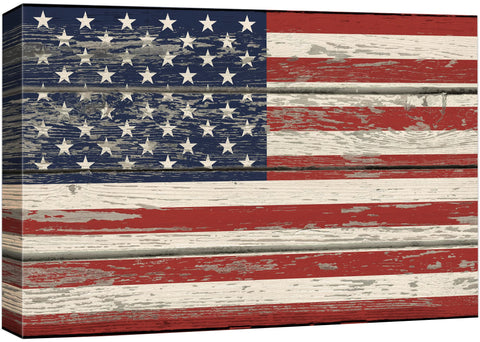wall26 Canvas Print Wall Art United States Flag on Vintage Retro Wood Panels Pop Culture Cultural Digital Art Modern Art Traditional Colorful for Living Room, Bedroom, Office - 12"x18"