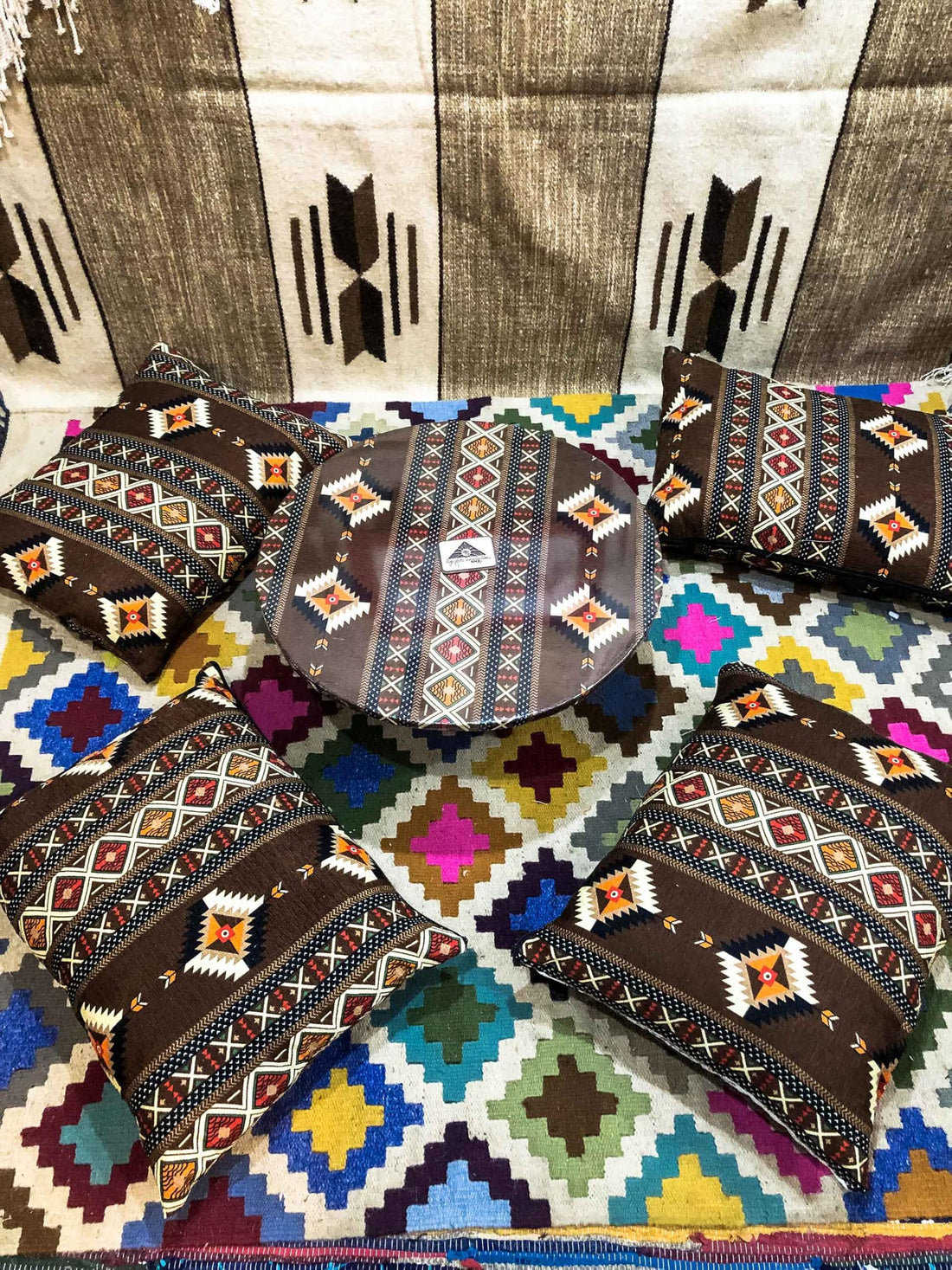 Egyptian Antiques Dark Brown Fabric Tablecover 100% Handmade