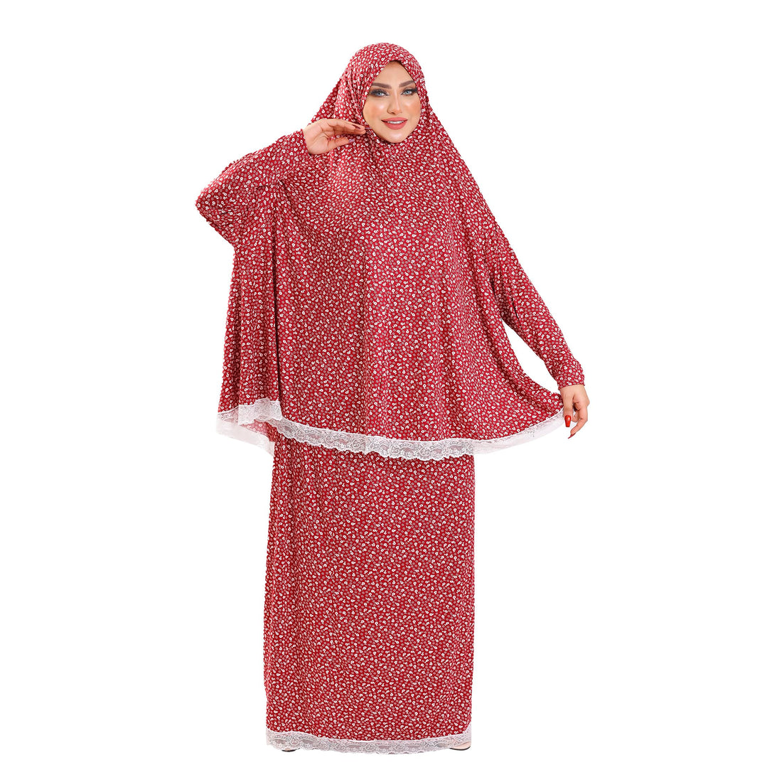 2 Pieces Patterned Lace Cotton Feel Comfortable And Cool Fiber Material - 2 Pieces Patterned Flowers Prayer Set Code 5008