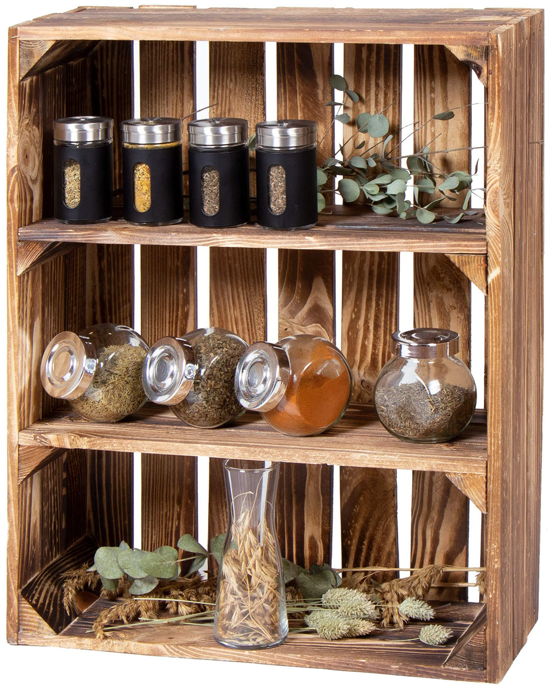 LAUBLUST Spice Rack Wood Vintage – Approx. 40 x 17 x 50 cm, Wooden Shelf Flamed Kitchen Shelf Portrait Format 2 Shelves