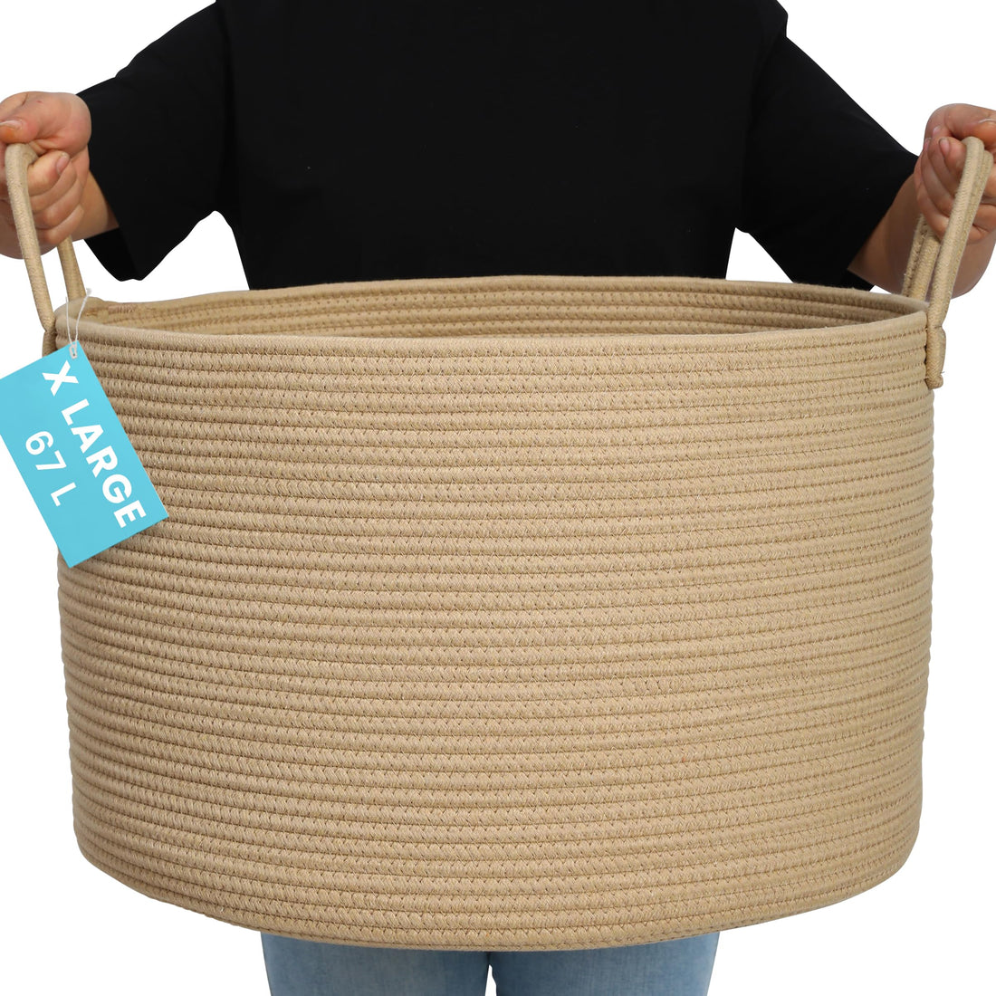 OrganiHaus Cotton Rope Large Woven Baskets for Storage | Extra Large Blanket Basket for Living Room | Extra Large Woven Laundry Basket for Blankets Living Room | Large Rope Basket - 20x13 Honey
