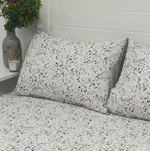 Ocra Cotton Bed Sheet Set, Floral Print, 220x240 cm Flat Sheet with 2 Pillowcases, 3-Piece, All Seasons (3, Single 170x240, Flat Bedsheet)