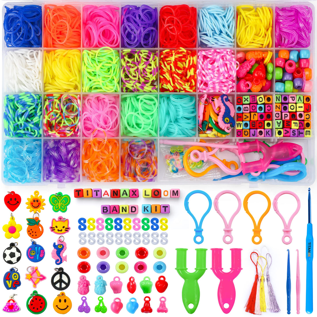 2200+ Loom Bands Kit with Bonus Crochet Hook for Rubber Band Bracelet Kit for Girls - Friendship Bracelet Making kit - Includes Y-Shaped Loom, Zipper Hooks, Beads, & More