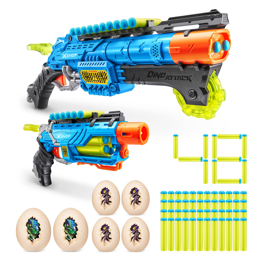 XSHOT Dino Attack Ultimate Dino Attack Combo Pack - Claw Hunter Och Dino Striker (48 Pilar, 2 medelstora ägg, 4 små ägg)
